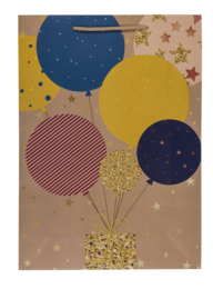Paper gift bag, ballooons & candles,