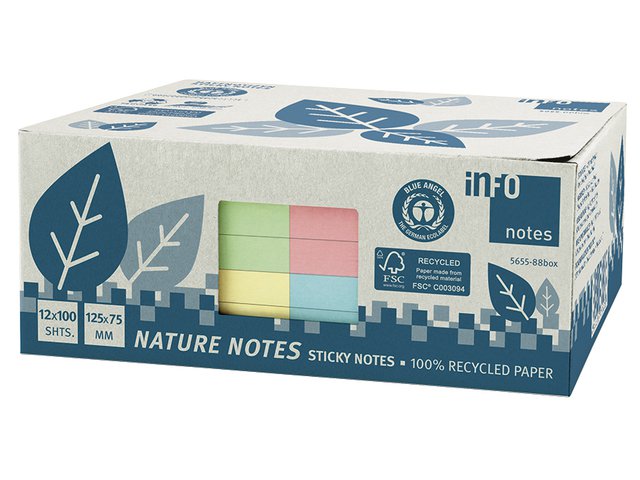 Infozettel 125x75mm sort. Recycling-Box 12 Blöcke gelb, grün, rosa, blau