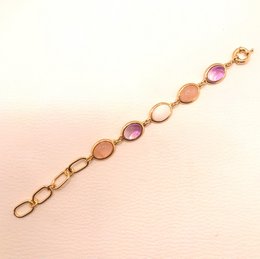 Oval Gemstone Chain Bracelet 18K GOLD PLATED -Amethyst/Rose Quartz/Mother of Pearl