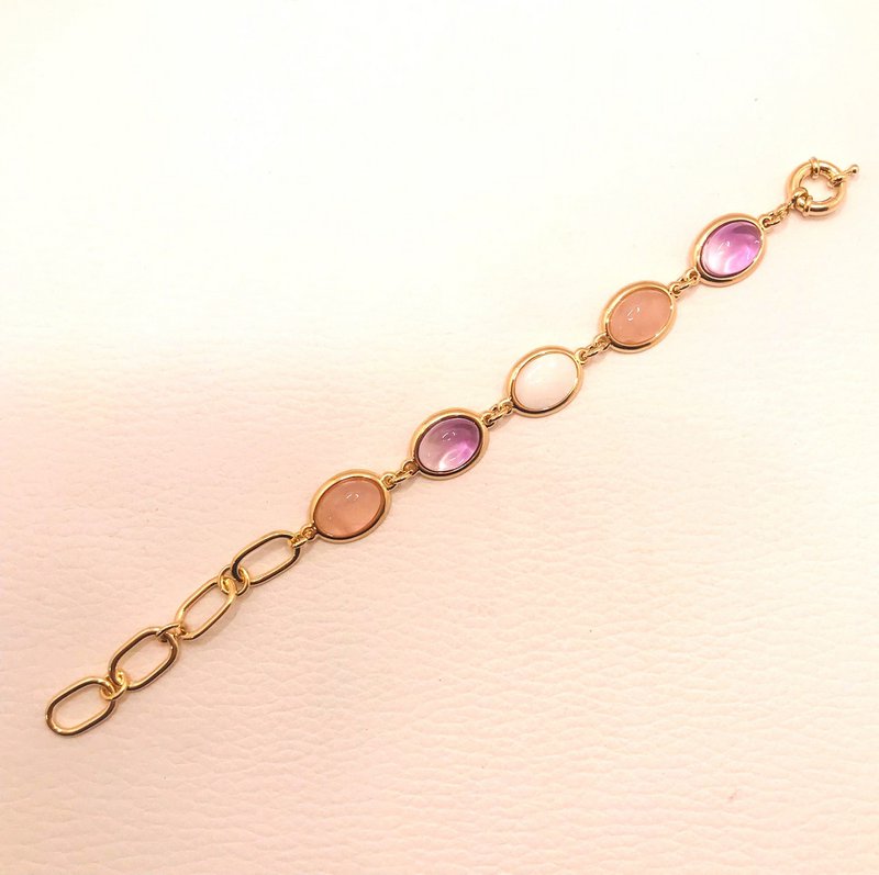 Oval Gemstone Chain Bracelet 18K GOLD PLATED -Amethyst/Rose Quartz/Mother of Pearl