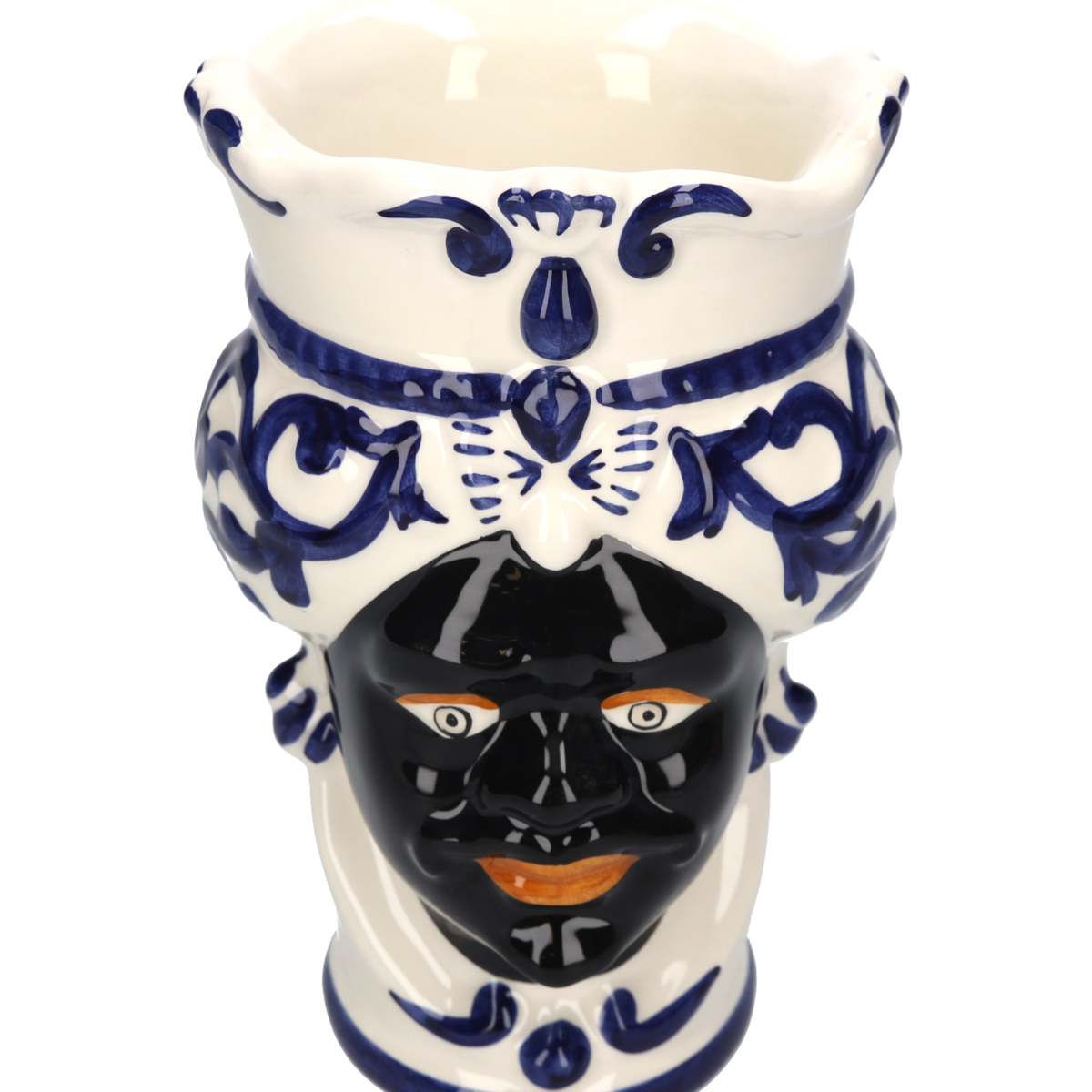Blaue Männerkopfvase aus Keramik, H 20 x Ø 14 cm
