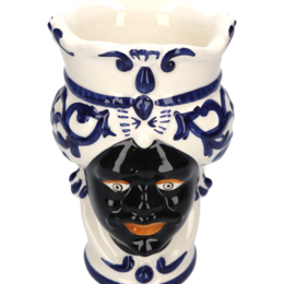 Blaue Männerkopfvase aus Keramik, H 20 x Ø 14 cm
