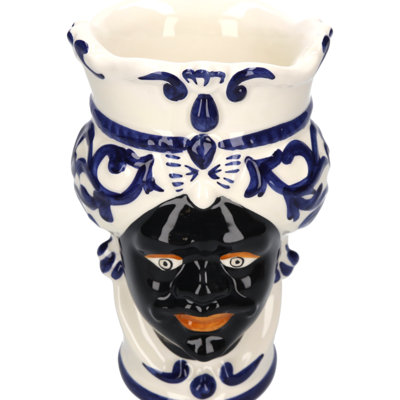 Blaue Männerkopfvase aus Keramik, H 20 x Ø 14 cm
