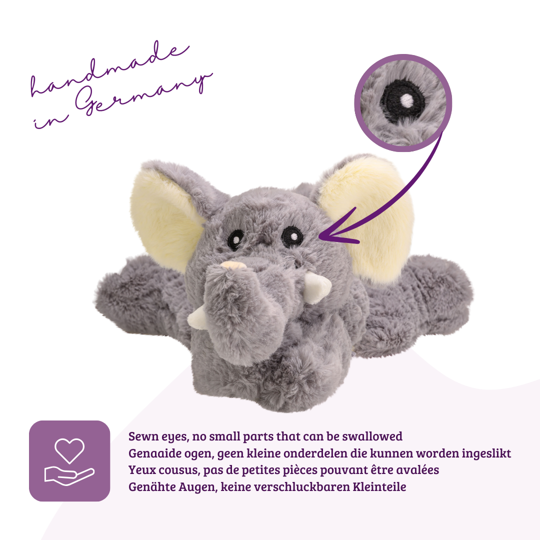 Heat cushion, the natural hot water bottle as a large elephant cuddly toy with organic millet filling and health herbs