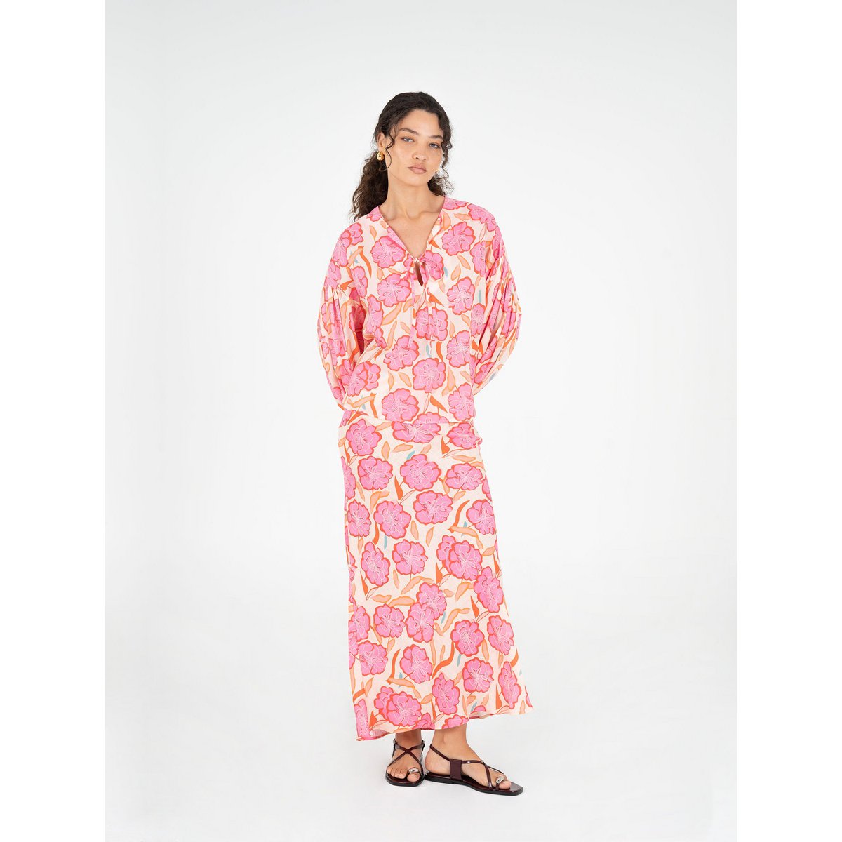 Goudsbloem roze bloemenprint blouse