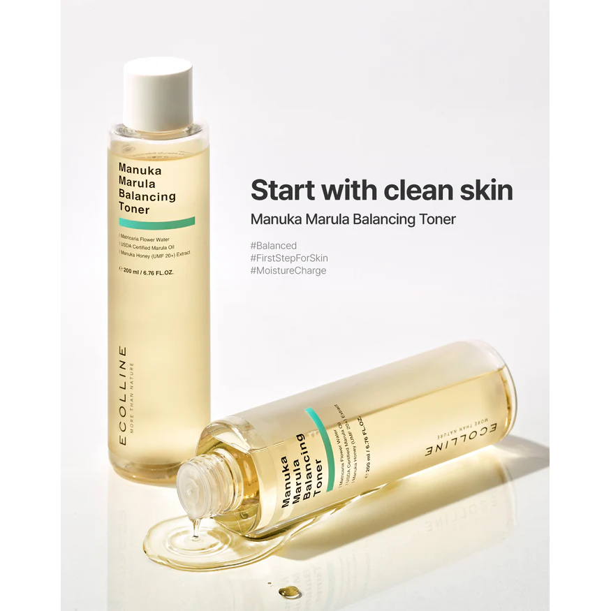 ECOLLINE Clean Beauty Dermocosmetische Balancing Toner | Barrièreherstel en microbioomondersteuning met Manuka Honing + & Marula Olie | KOREAANSE Huidverzorging