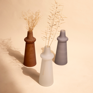 Vase | Frosted Long Stems Colors Handmade Matte Grey | Glass