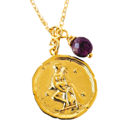 Zodiac Medallion Disc Necklace - Birthstone Pendant