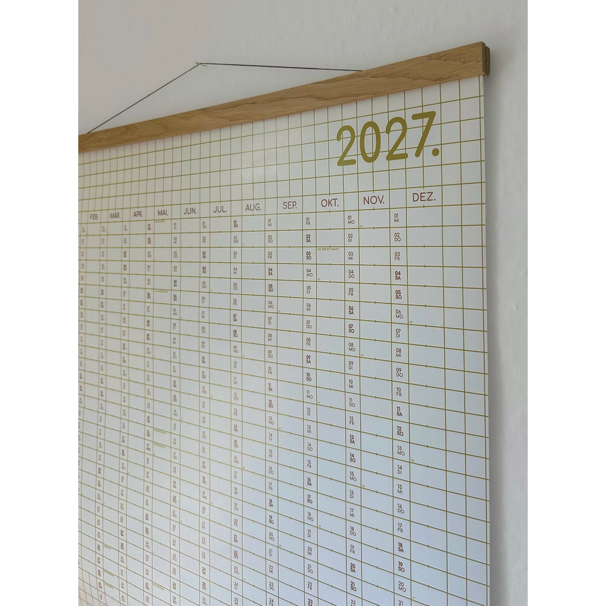Planificador anual 2027, calendario a cuadros, calendario de pared 2027, calendario verde, calendario grande