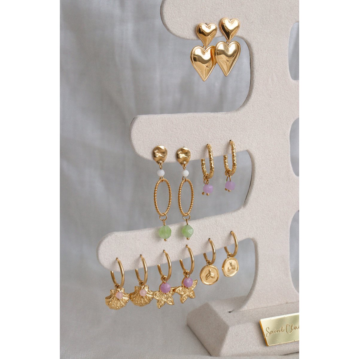 Statement Earrings Peridot & Moonstone - Gold