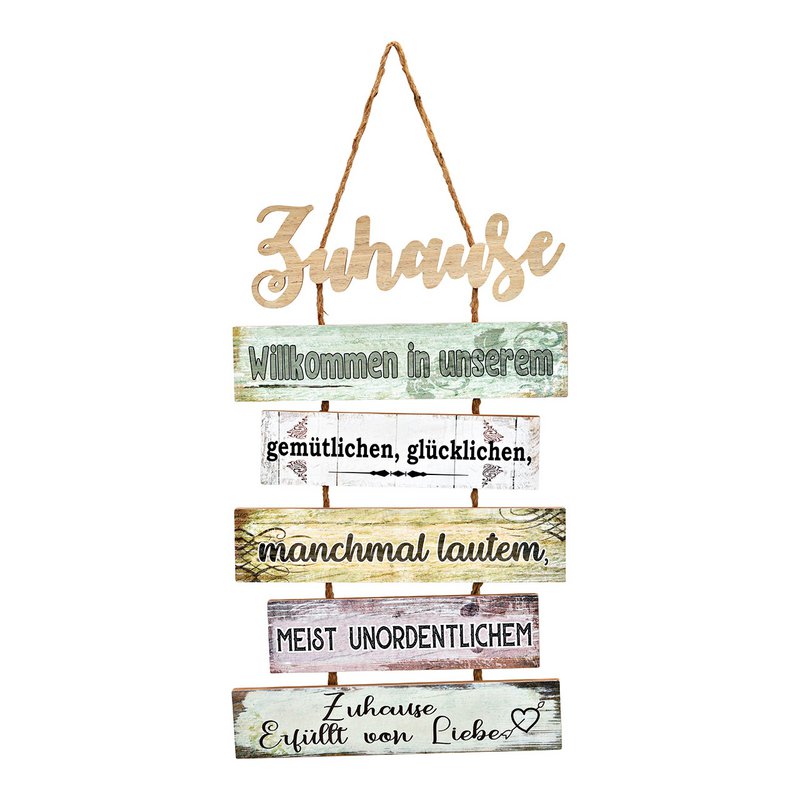 Wandafbeelding met spreuk van hout, kleurrijk (B/H/D) 32x53x1,5cm