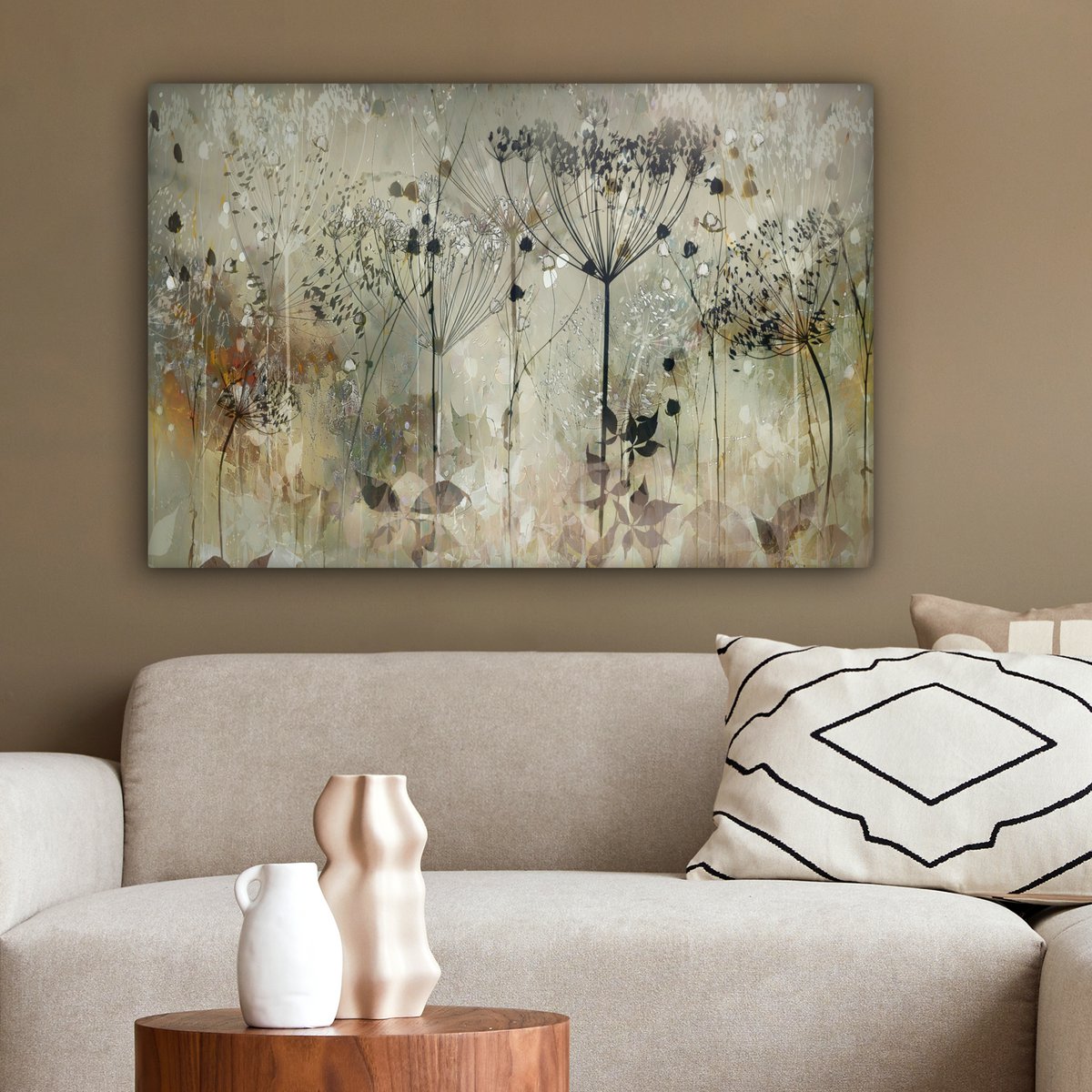 Pintura de lona - Decoración de pared - Flores - Gris - Naturaleza - Arte