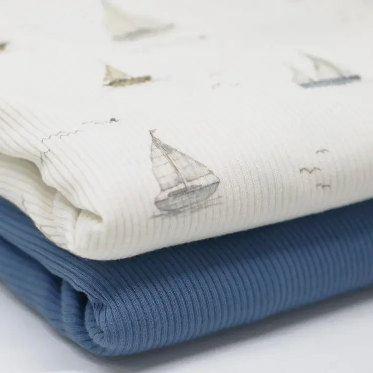 Langærmet Rib Jersey Mørke Jeans Blå
