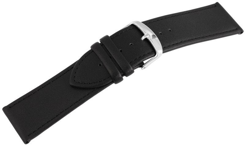 Genuine leather watch strap, black/silver, 24 mm