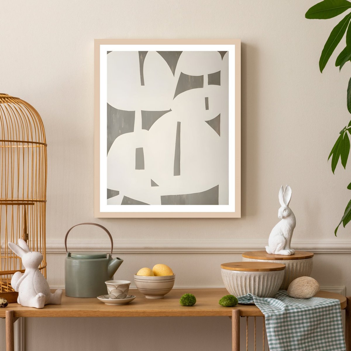 Frame picture - abstract drawing in beige