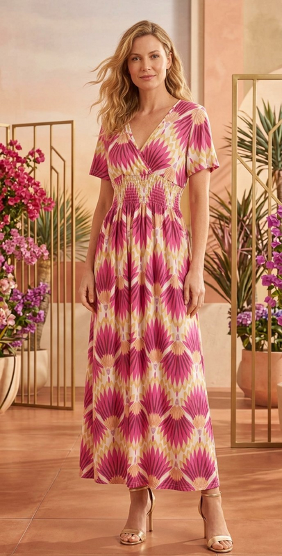 Bohemian Fan Print Maxikjole – 610-1