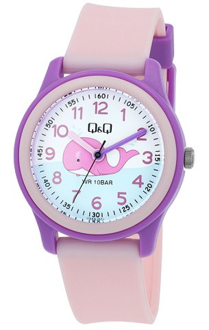 Q&Q kinderhorloge met siliconen band, "Whale", 10 bar, roze