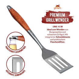 Set di posate grill premium grillart®, 3 pezzi in acciaio inossidabile di alta qualità ed eleganti manici in legno
