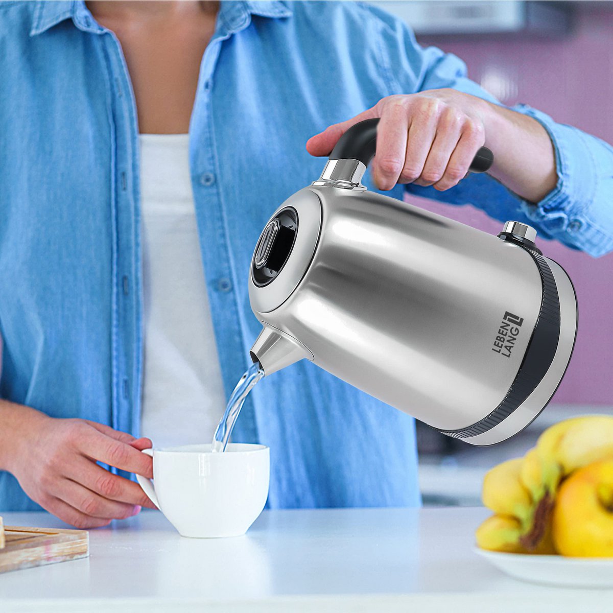 LIFETIME kedel rustfrit stål temperaturindstilling - støjsvag, temperaturvisning & hold varm funktion - 1,7 liter & 2200W | Elkedler | Temperaturkedel i rustfrit stål retro uden plast