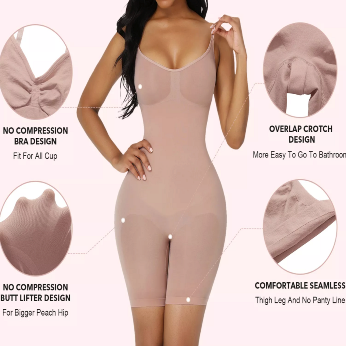 Sculpting Bodysuit Shapewear - Mid Thigh - Nude