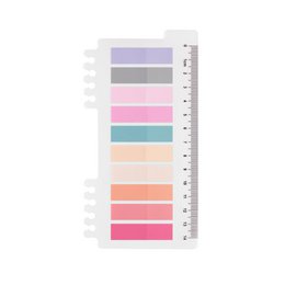 Carousel sticky note tabs with adhesive strip index and ruler for page marking. Includes pastel colors like lavender, mint, and peach. Ideal for organizing and marking pages in books, journals, and other documents.