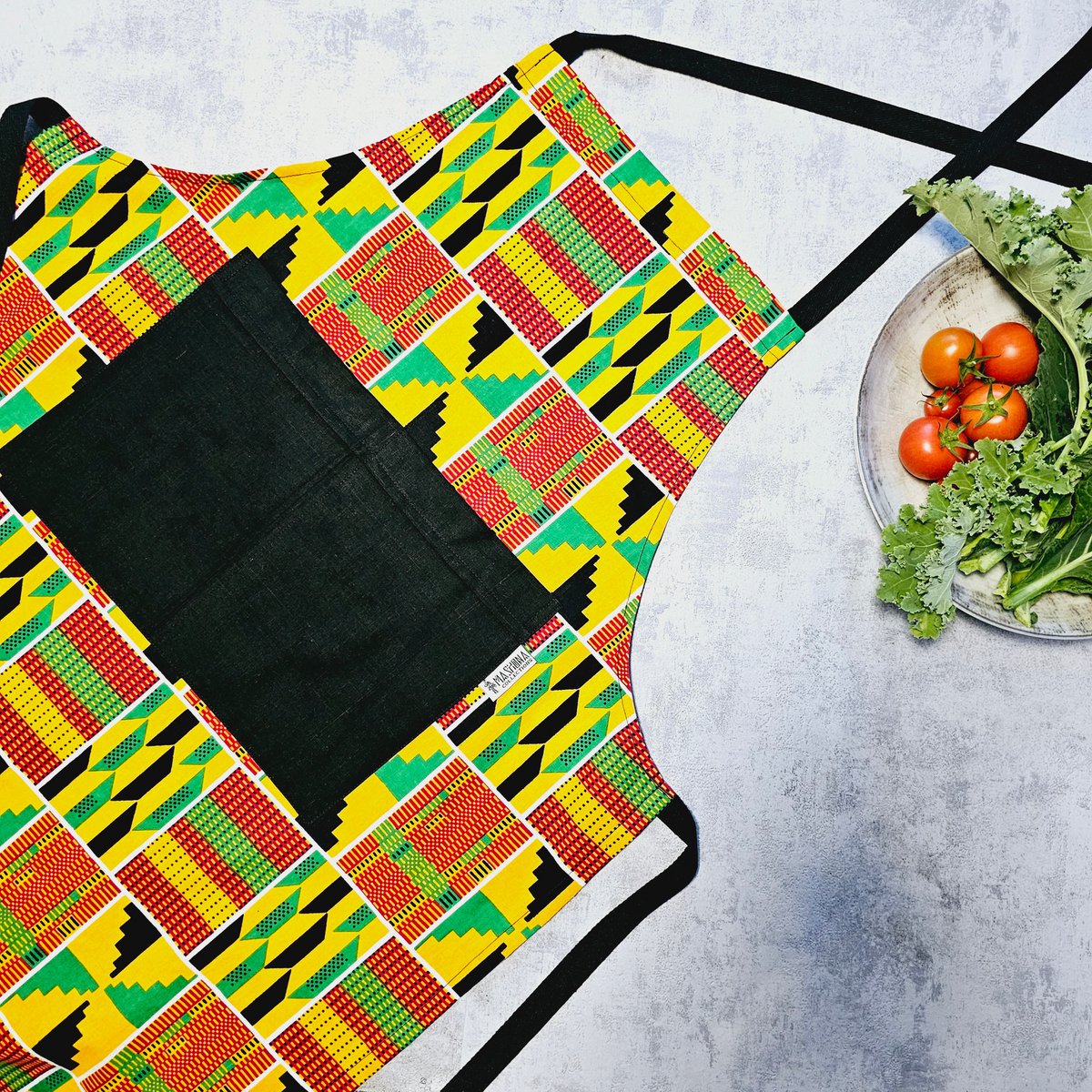 African Print Fartuch z kieszenią | Ręcznie robiony druk Kente