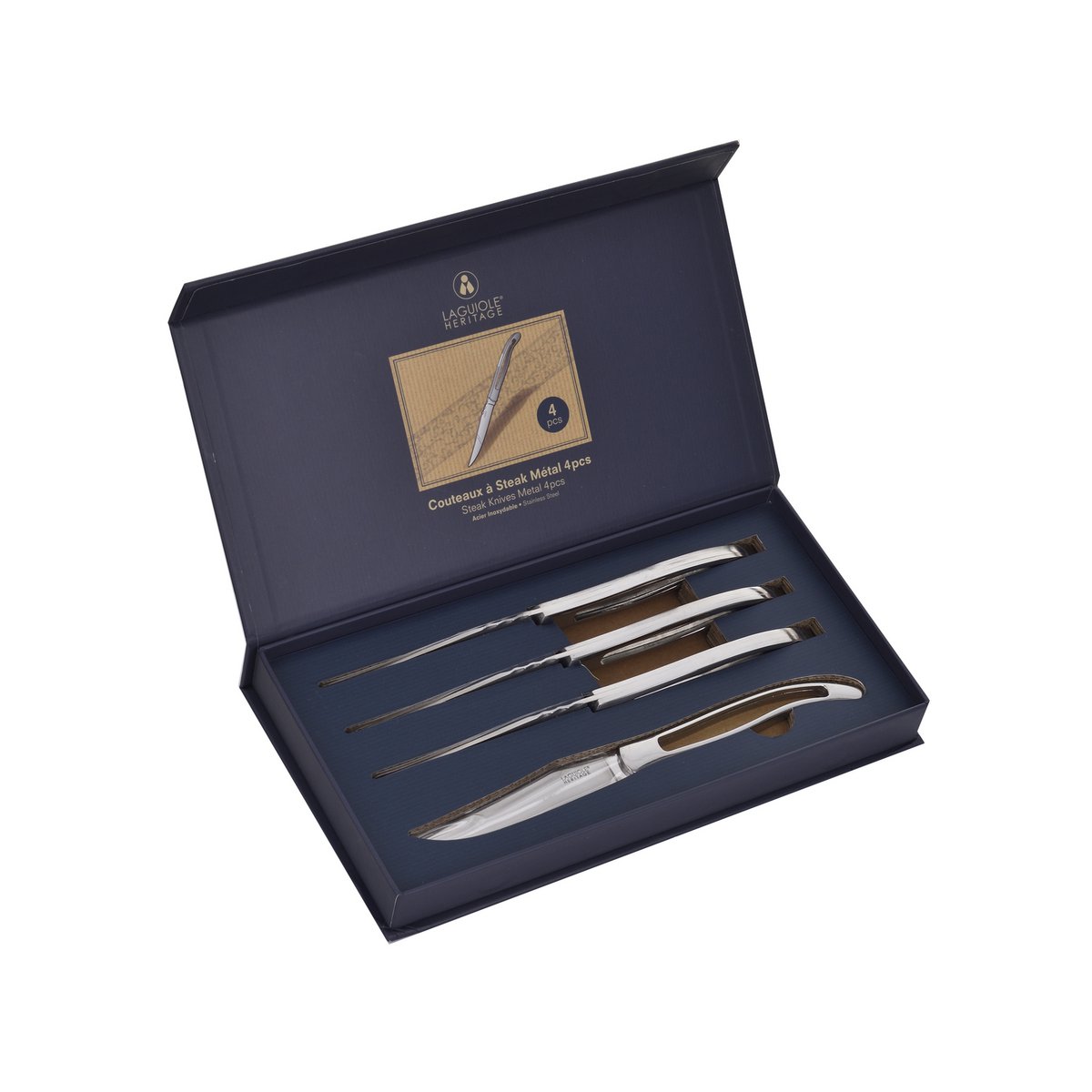 Laguiole Héritage Box of 4 metal table knives