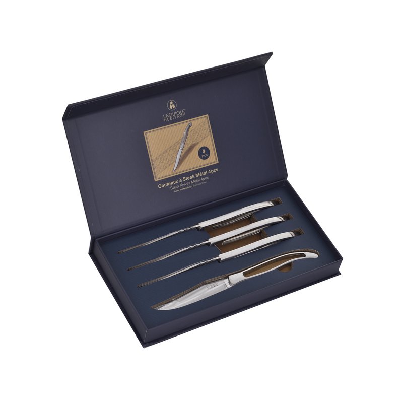 Laguiole Héritage Box of 4 metal table knives