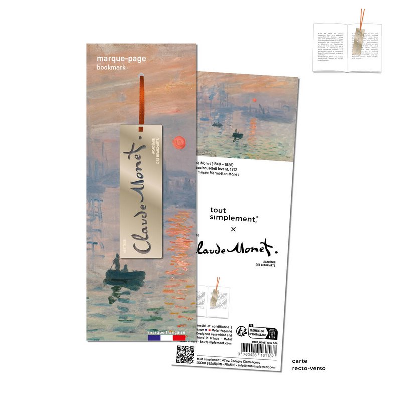 volledige weergave 96 bladwijzers, magneten en metalen clip met handtekening Claude Monet