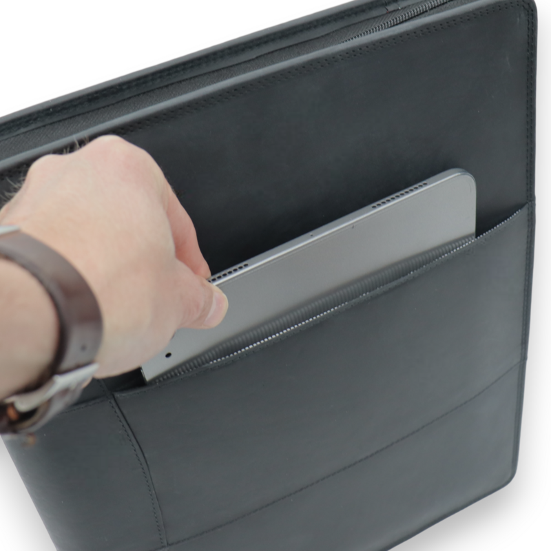 Estuche de cuero para escritura A4 - Carpeta para conferencias - Carpeta para documentos A4 - Funda para tableta y portátil - Carpeta de anillas extraíble