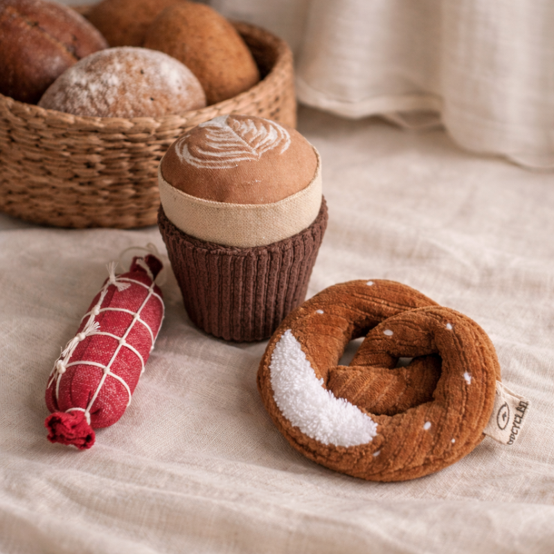 Embroidered Cappuccino Cup Rattle – Handmade Sensory Toy