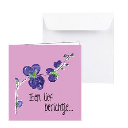 A condolence card featuring a delicate purple flower design and the Dutch text "Een lief berichtje..." which translates to "A sweet message..." This card is suitable for expressing sympathy and offering condolences.