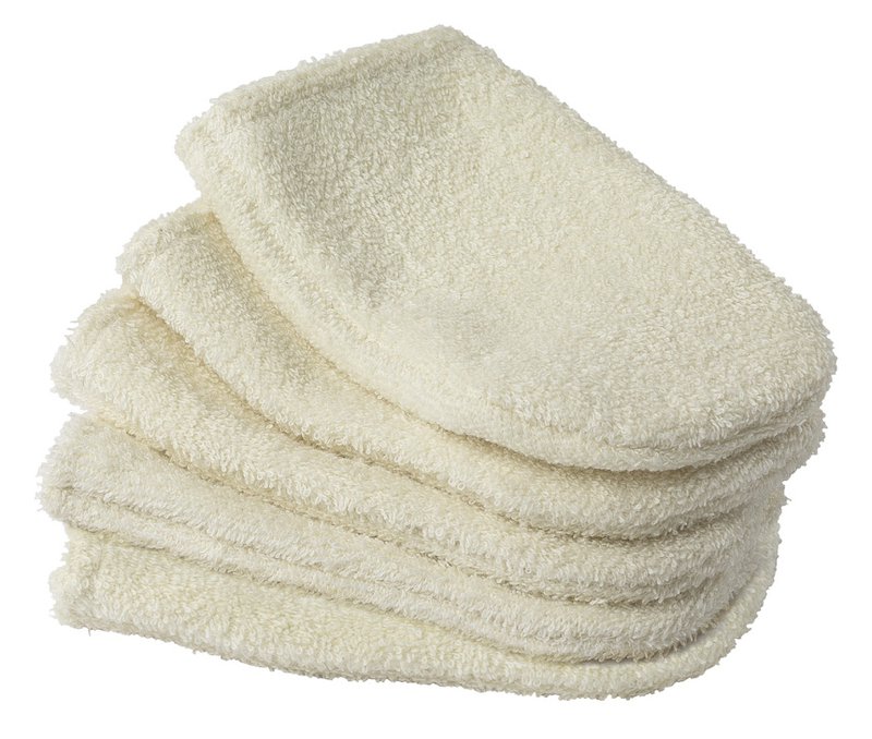 Set di 5 piccoli guanti struccanti in cotone biologico ecrù, 5 x 8 cm