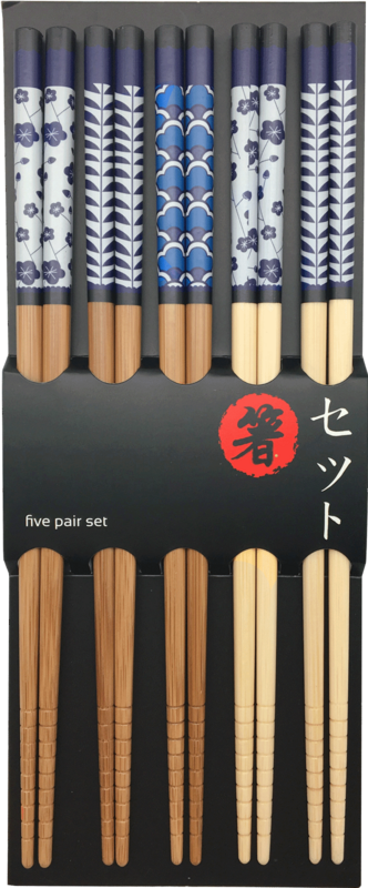 Edo Chopstick Set, 5 pair Blue Patterns