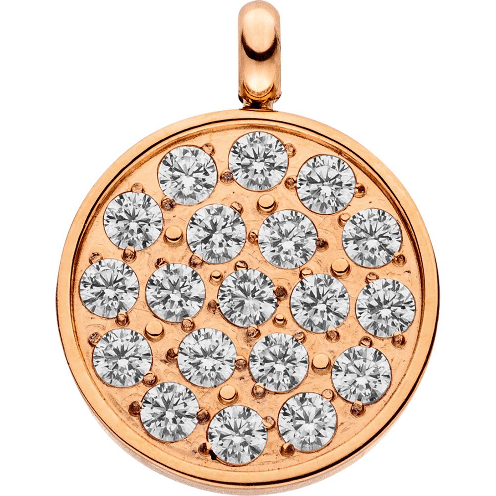 Glamor pendant round with set zirconia stones D=11.8mm made of stainless steel rose