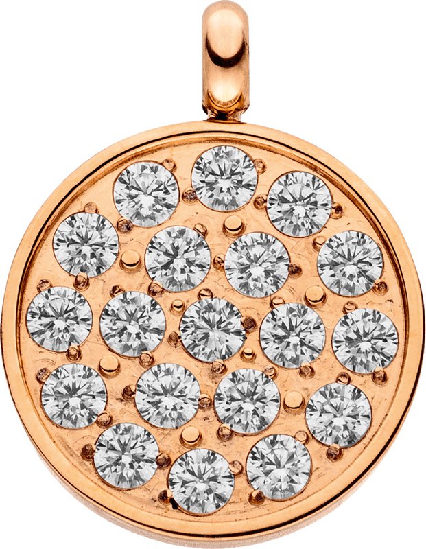 Glamor pendant round with set zirconia stones D=11.8mm made of stainless steel rose