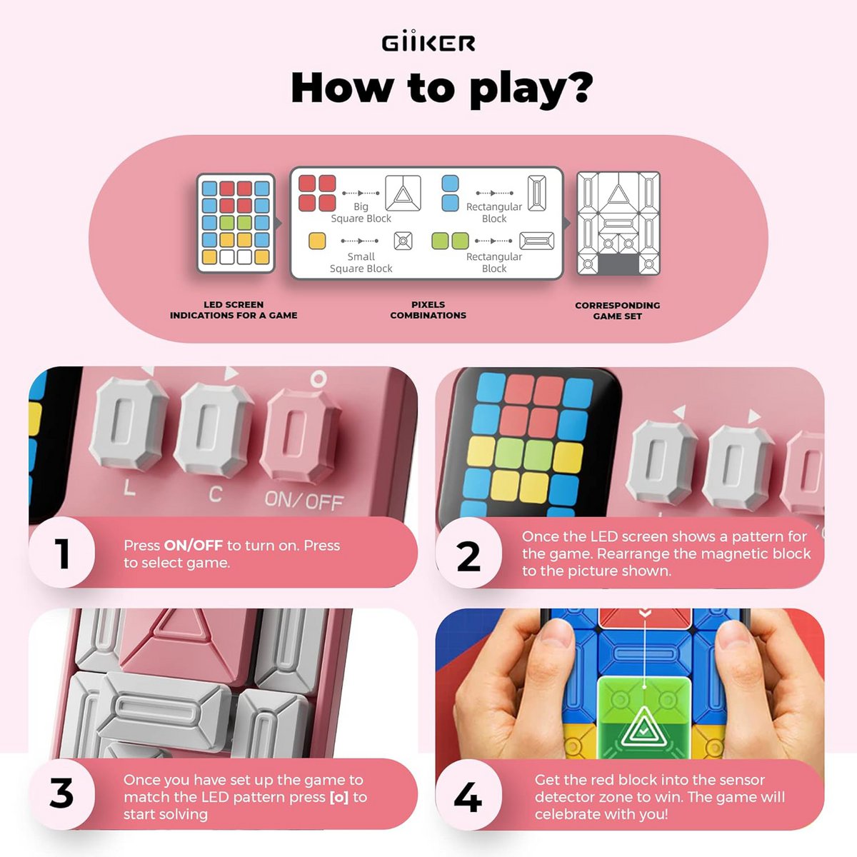 GiiKER Super Slide Puzzle Game, PINK