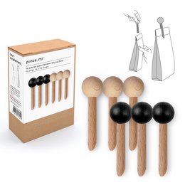 scatola di 6 clip per borse in legno - naturale / nero