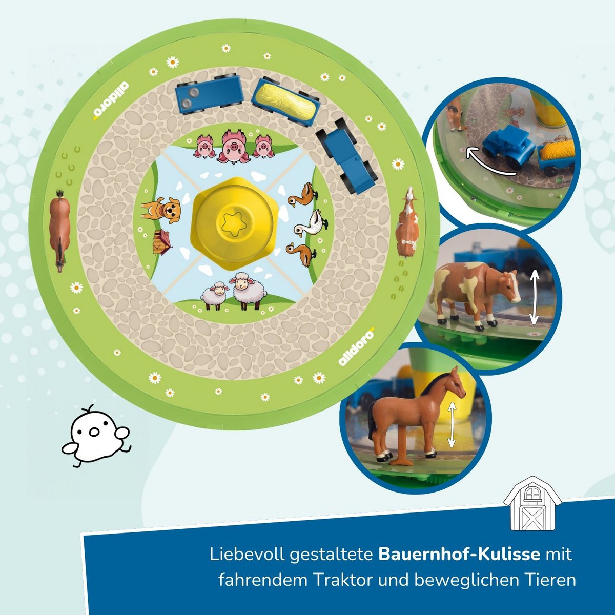 Boerderij panorama tol voor kinderen, met geluid en bewegende elementen, Ø 19 cm