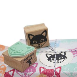 Smiling Fox Head Wooden Rubber Stamp