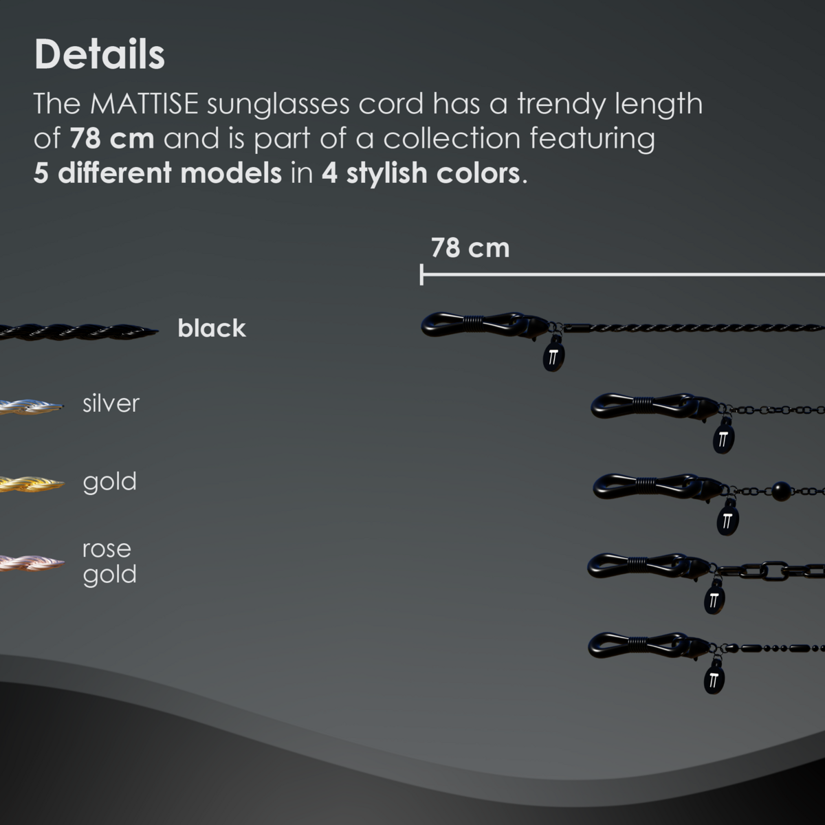 Glasses Cord Woven Black — 100% Stainless Steel & Unisex Eyewear Cords for Women and Men — Glasses Chain with Extra Loops — Brillenkoord Brillenband Brillenkette Cordon de Lunettes Cordón Para Gafas