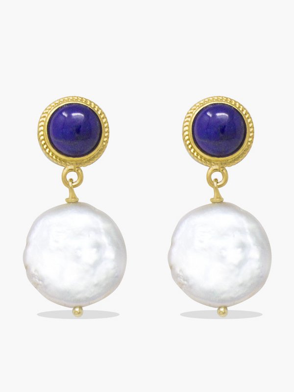 Lapis And Keshi Pearl Earrings
