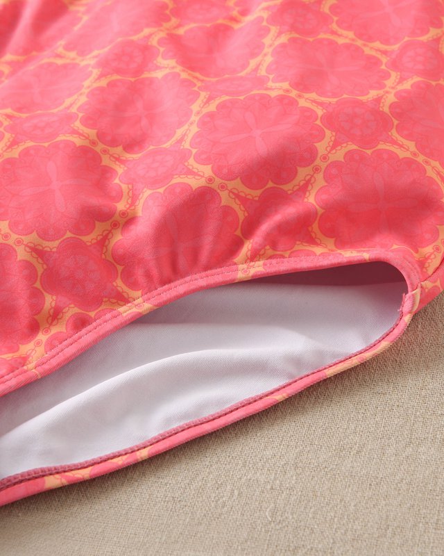 Costume da bagno con stampa retrò fucsia da ragazza con cinturini arancioni M190-23504021