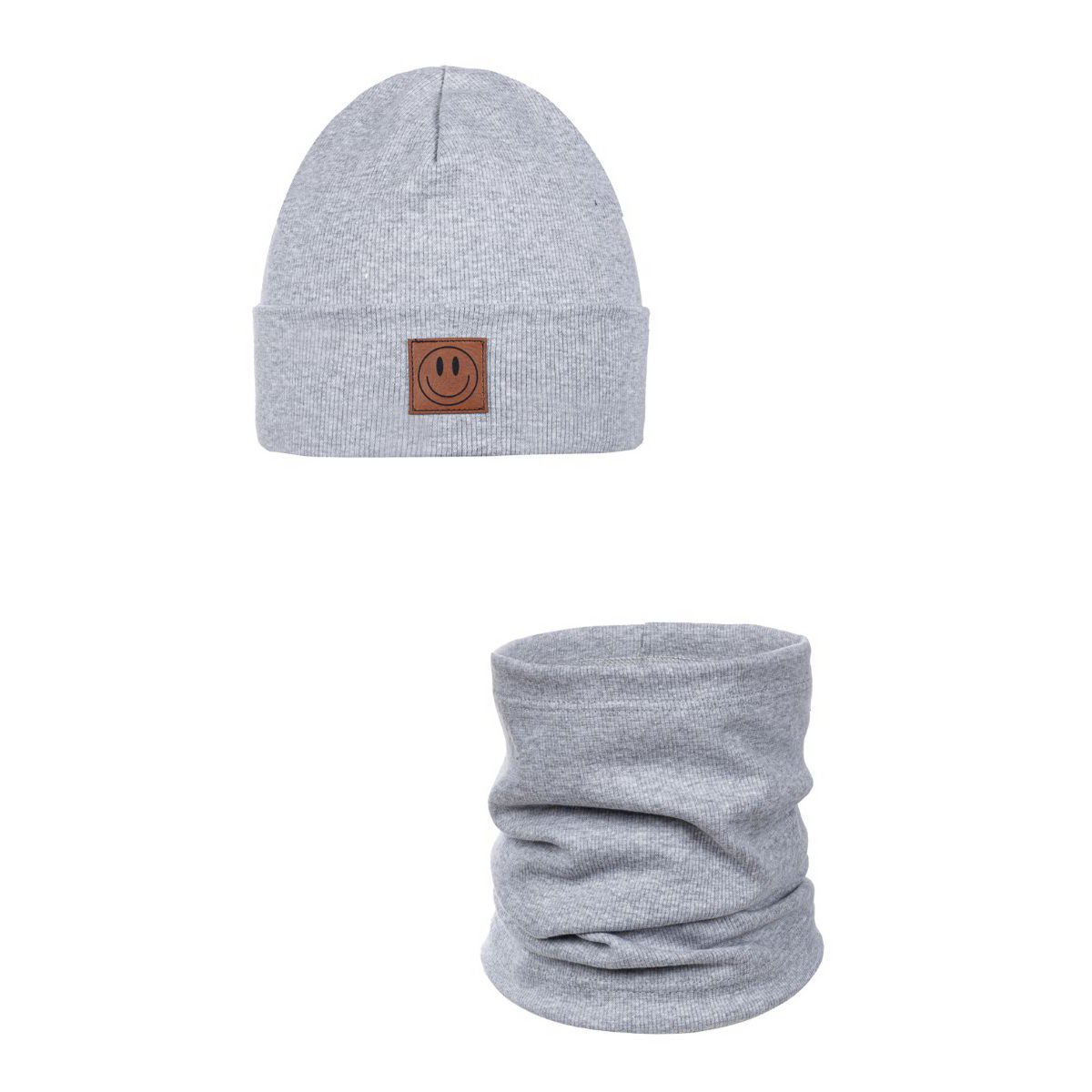 Conjunto de gorro y bufanda SMILE - algodón - gris claro [B2B]