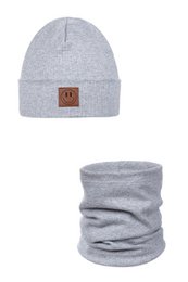 Conjunto de gorro y bufanda SMILE - algodón - gris claro [B2B]