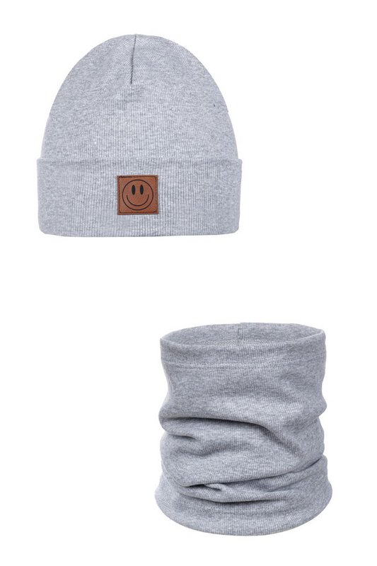 Conjunto de gorro y bufanda SMILE - algodón - gris claro [B2B]