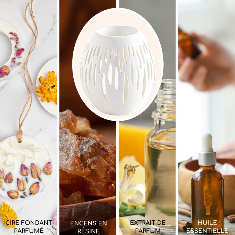 Bruciaprofumo Serie Céramy – Ovali Bianchi – Portacandela in Ceramica Laccata – Diffusione di Cere Profumate, Oli Essenziali – Idea Regalo Decorativa