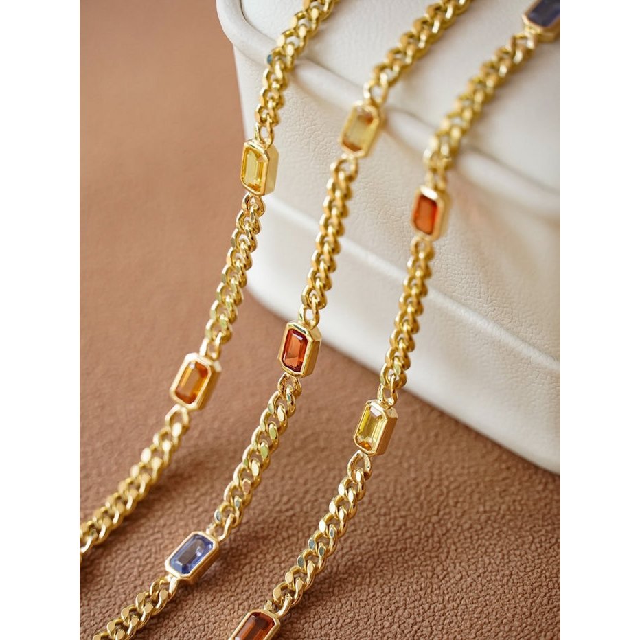 Bracelets à chaîne cubaine vermeil doré avec des pierres arc-en-ciel