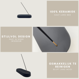 Räucherstäbchenhalter – Keramik – schwarz – oval – 22 x 9 x 3 cm