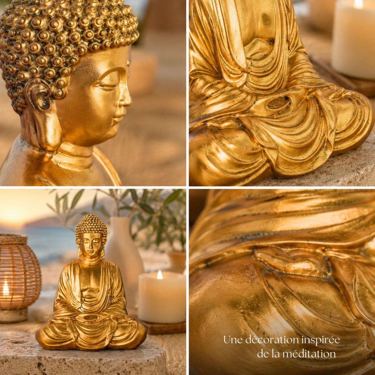 Estatua de Buda de Meditación Dorada - Estatuilla de Decoración Zen y Feng Shui - Lleva la Espiritualidad a tu Interior y un Ambiente Relajante - Estatua de la Suerte